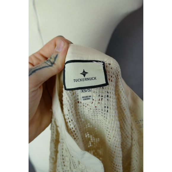 Tuckernuck Lace Cotton Crochet Poncho Womens XS/S Ivory V Neck Boho Tunic - Picture 4 of 12